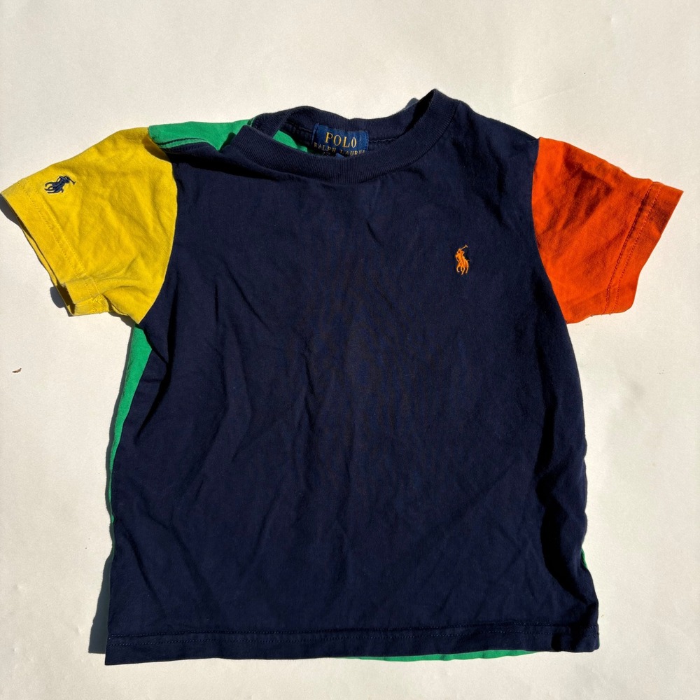Polo Ralph Lauren Toddler Boys 2T Colorblock T-Shirt Navy Green Yellow Orange